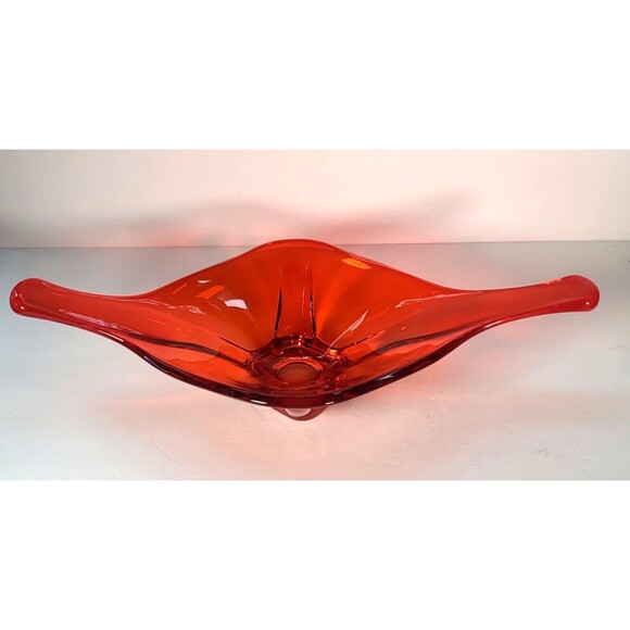 Vintage Viking Art Glass Orange Console Bowl Statement Piece Mid Century Modern - Picture 3 of 7